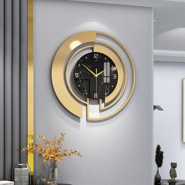 Wanduhren Gold Luxus Uhr Modernes Design Metall Kunst Stille Hängende Uhr Wohnzimmer Runde Wohnkultur Reloj De Pare