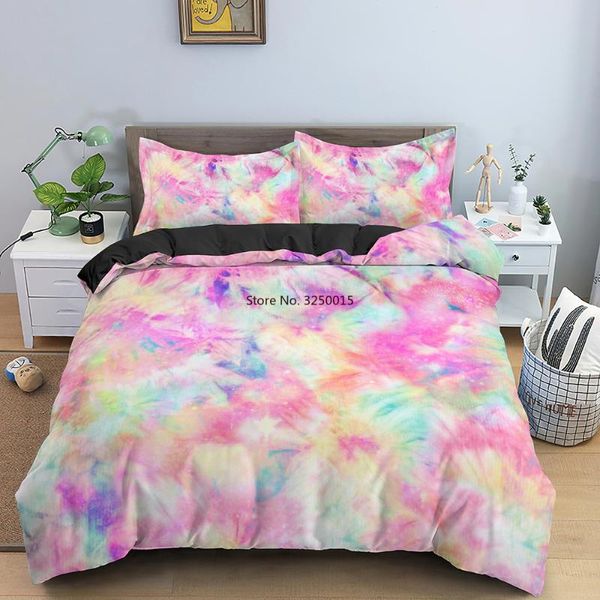 Conjuntos de cama TIY Dye Conjunto de luxo colorido capa de edreca de travesseiros domésticos têxteis caseiros eleglish confortável colcha infantil canteiro de cenário