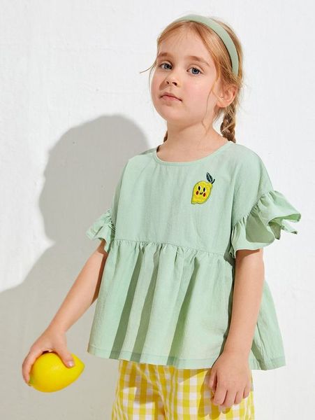 

toddler girls flounce sleeve lemon embroidery peplum she, White;black