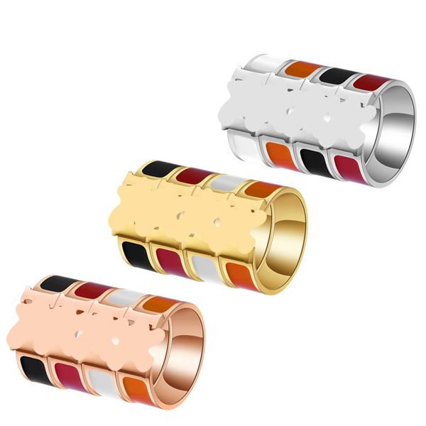 Gold Weißer Ring Damen Edelstahl Weiß Schwarz Rosa Blau Grau Orange Mode Paar Zirkon Geschenk für Frau Accessoires Großhandel