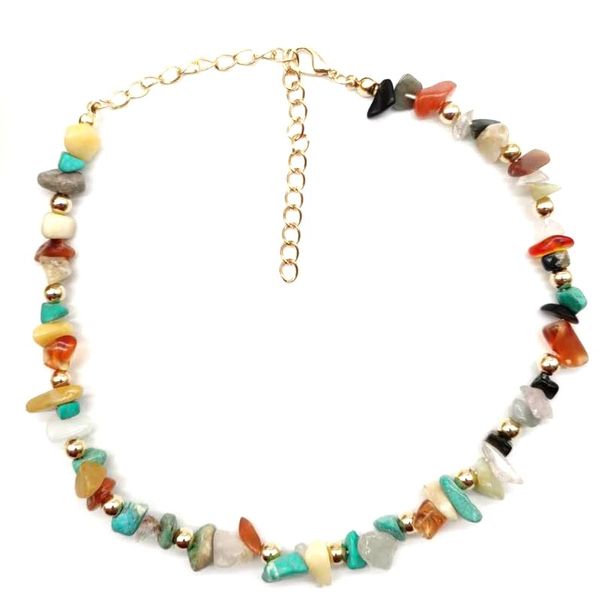 

new fashion rainbow color natural stone choker necklace handmade gravel jewelry, Golden;silver