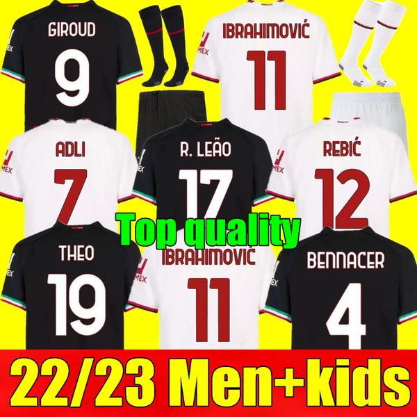 

men kids kit 22 23 soccer jersey 4th giroud ac milans tomori ibrahimovic football shirt 2022 2023 tonali bennacer rebic camiseta de futbol r, Black;yellow