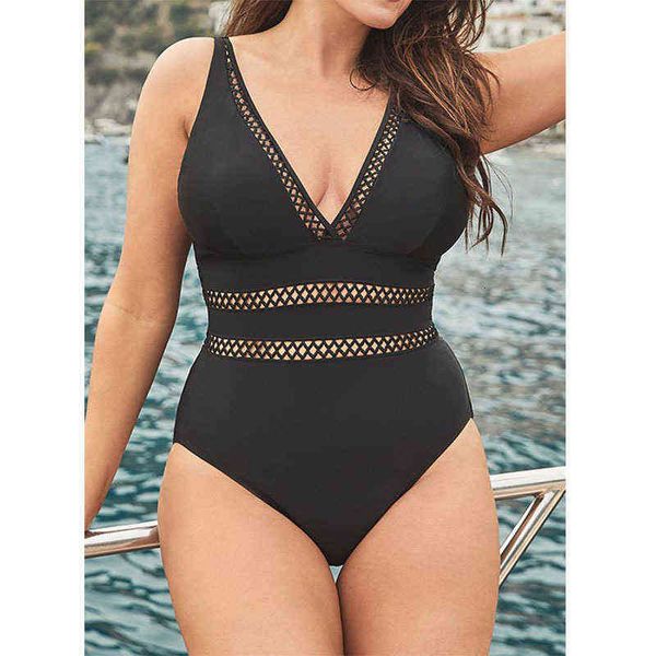 

swimsuit backl 261589 v-neck hollowed out solid color one-piece women, White;black