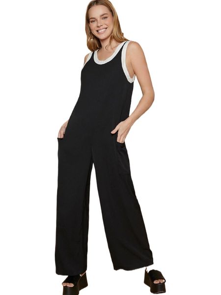 

pocket patched ringer jumpsuit n8sv#, Black;white