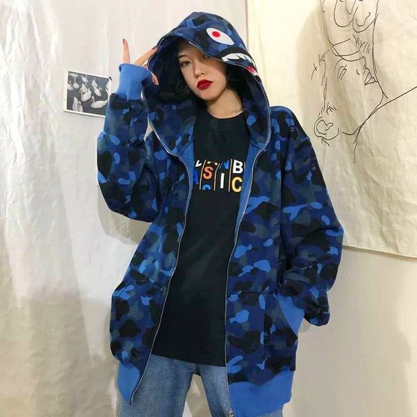 

men shark hoodies women's cardigan hooded jacket luminous camouflage star head m-3xl 0501, Black