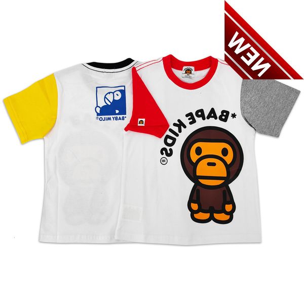 

beii & bap fashion brand children's spring and summer cartoon monkey head short sleeve splicing t-shirt, White;black