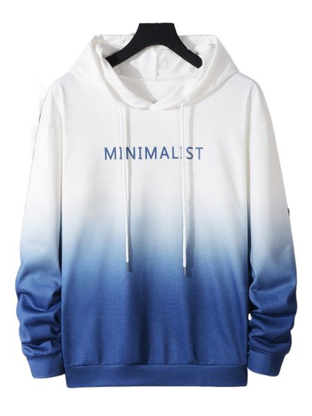 

men letter graphic ombre drawstring hoodie l0bt#, Black