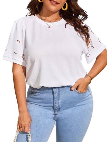 

plus laser cut round neck tee j92c#, Black
