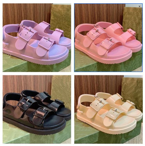 

luxury designer jelly sandals studded rubber slippers ouverture heel adjustment buckle women sandals height 4cm party trends, Black