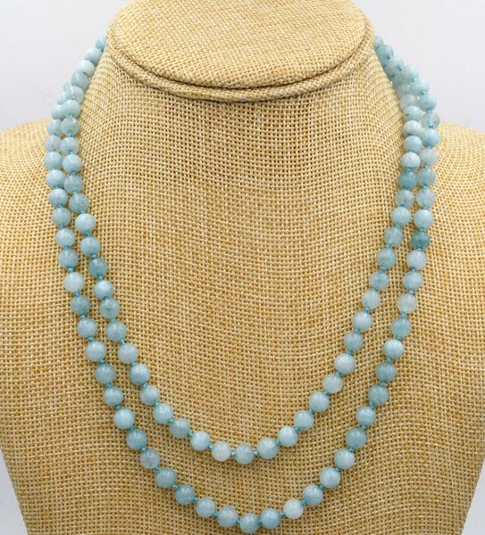 

new fashion 6mm brazilian aquamarine gems round beads necklace 32&quot, Silver
