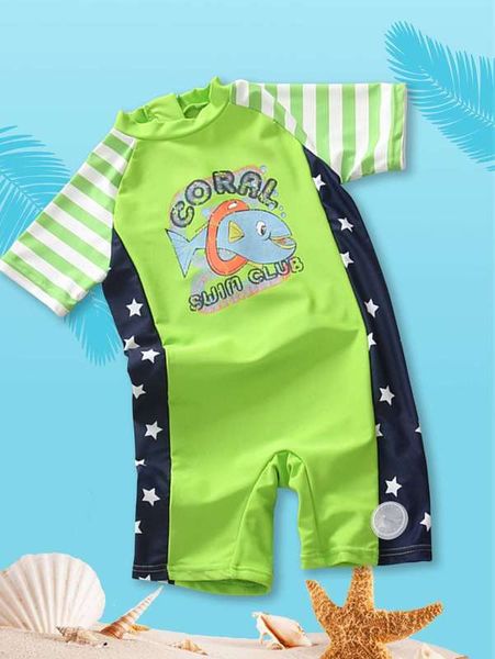 

baby star & cartoon graphic swimwear she, Black