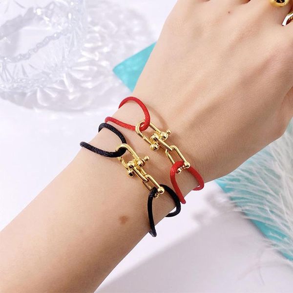 

charm bracelets gold plated titanium steel u chain bracelet 11 kinds of color adjustable rope for men women, Golden;silver