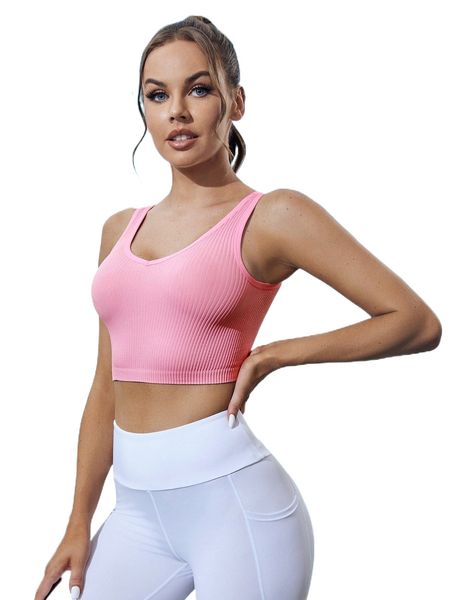 

seamless ribbed knit sports tank 58kn#, Gray