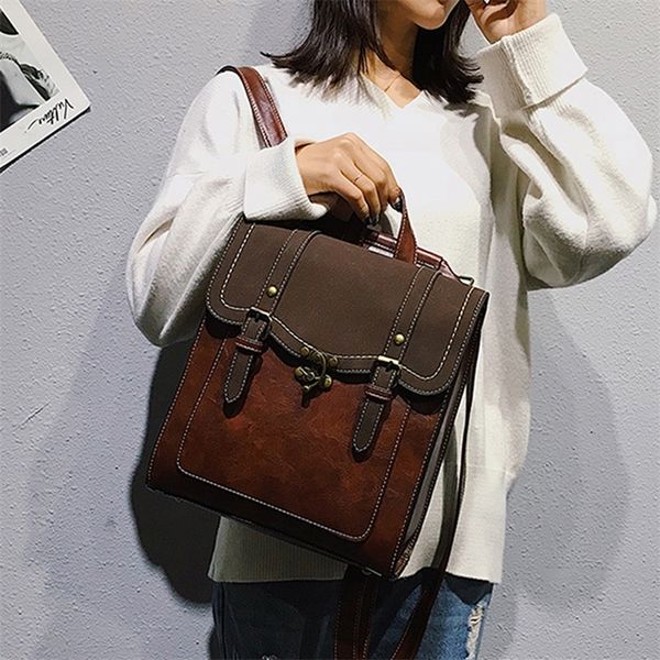 

vintage pu leather women preppy style s fashion school bag college girl backpack shoulder bags mochila feminina 220725