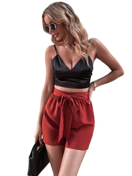 

elastic waist belted shorts s6qy#, White;black