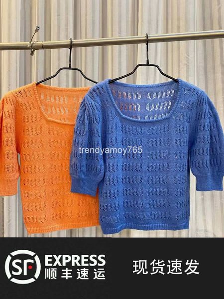 

women's knits & tees high edition 22 year miu home hollowed out wool mohair sweater bubble short sleeve women slim, White