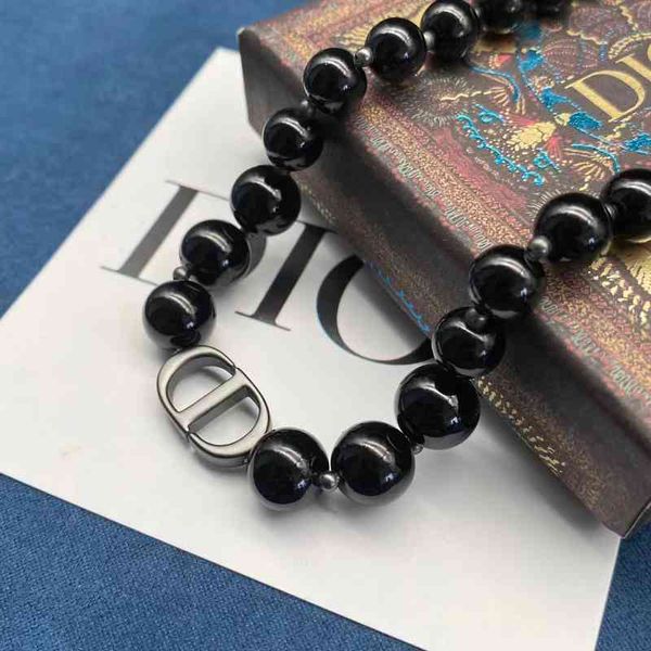 

outlet 2022 new black round pearl letter necklace women's brass material