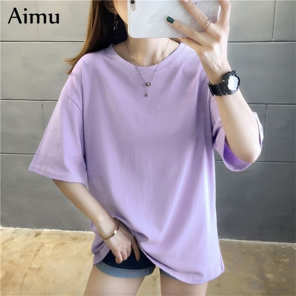 

summer women t shirt harajuku solid t-shirts students korean casual loose short sleeve pink white 90s female tee shirt 220511