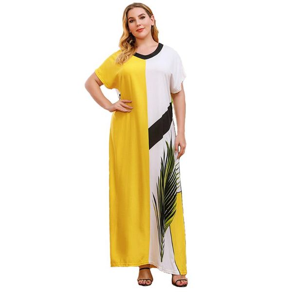 Além disso, vestidos de tamanho grande árabe vestido longo para o chão saia ternos para mulheres verão senhora robe confortável roupas de maternidade amarelo branco