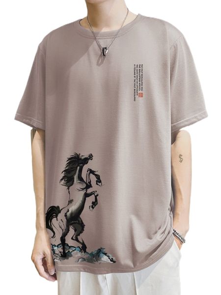 

men slogan & horse print tee 09qh#, White;black