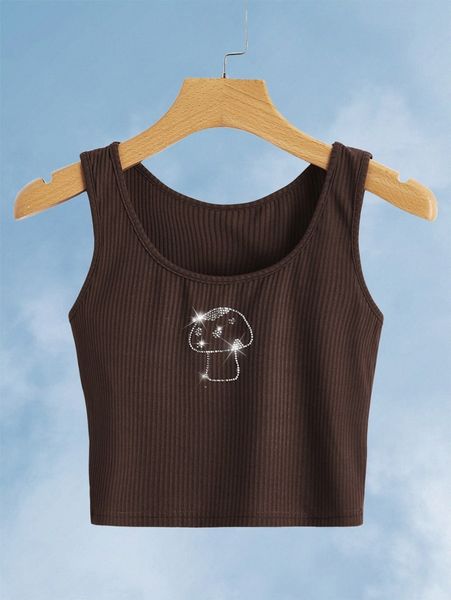 

romwe mushroom rhinestone tank t22d#, White