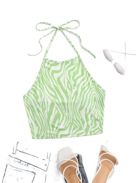 

tie open back zebra striped crop halter b3kq#, White