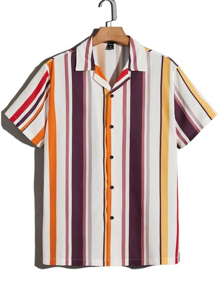 

men striped revere collar striped shirt o7d9#, White;black