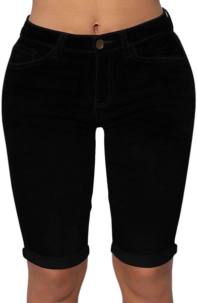 

womens mid rise roll cuff bermuda stretch denim jean shorts i4bp#, White;black