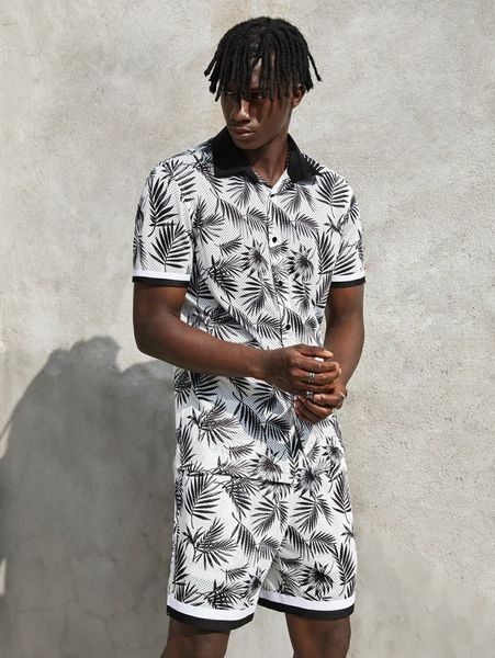 

men tropical print sports mesh shirt and shorts set 83qw#, Gray