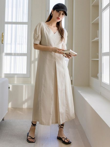 

dazy solid puff sleeve zipper back plicated hem dress i5q4#, Black;gray