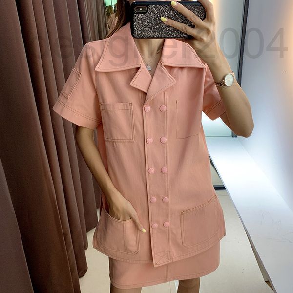 

casual dresses designer spring and autumn pink multi pocket double breasted split short sleeve shirt hong kong style casual fashion lapel 6o, Black;gray