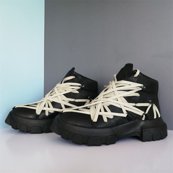 

men outdoor boots genuine leather sneakers casual lace-up high street zip flats shoes trainers p25d50, Black