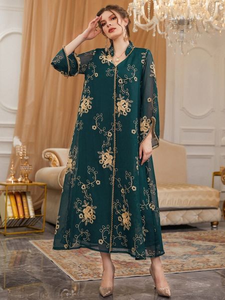

floral embroidery pearls beaded dress l4yp#, Black;gray