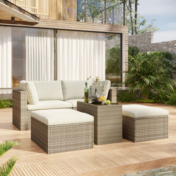 

outdoor patio furniture set rattan modular sofa brown and beige