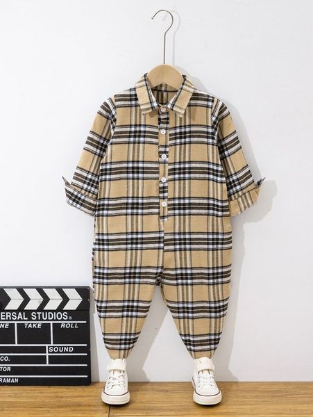 

toddler boys plaid print button front jumpsuit she, Blue