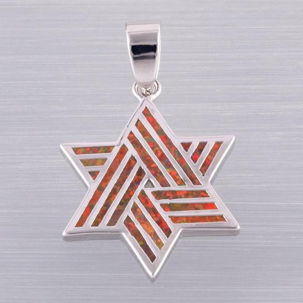 Collane con ciondolo Star Of David Stripe Opale di fuoco marrone messicano Gioielli in argento placcato per collana da donnaCollane con ciondoloPendente