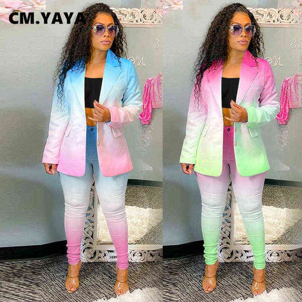 

cm yaya activewear gradient color sweatsuit women set blazers pants suit office lady tracksuit two piece set fitness outfit j220813, White;black