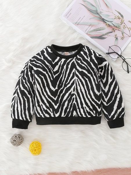 

baby zebra striped drop shoulder sweatshirt she, Black