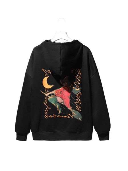 

x occculus figure cartoon drop shoulder drawstring hoodie y1vz#, Black