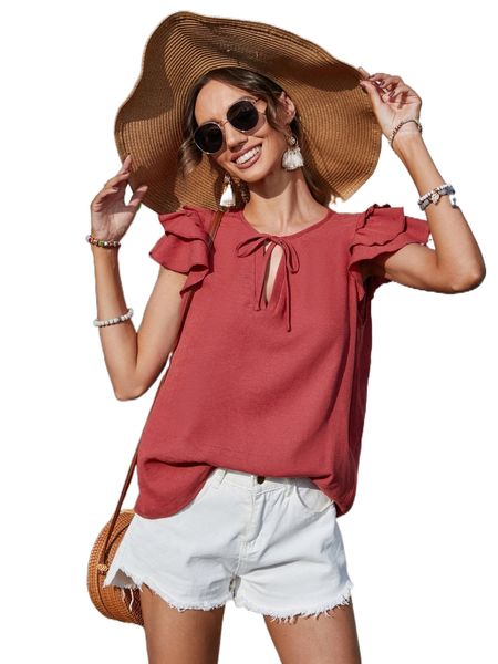 

tie neck butterfly sleeve blouse e3t3#, White