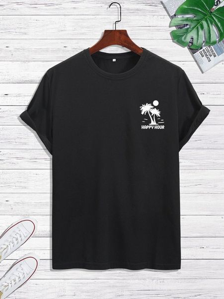 

men letter & palm tree print tee l4hg#, White;black