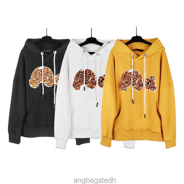 

men's hoodies sweatshirts mens palms designer hoodie flocking leopard print towel embroidery guillotine bear hoody men angles women swe, Black
