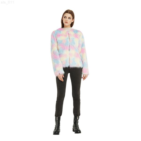 

autumn and winter fur color coat women's short mao coat imitation fur t220716, Black