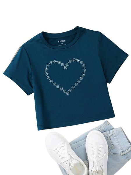

plant & heart print tee q71l#, White