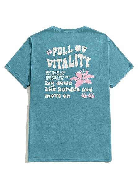 

men floral & slogan graphic tee 353c#, White;black