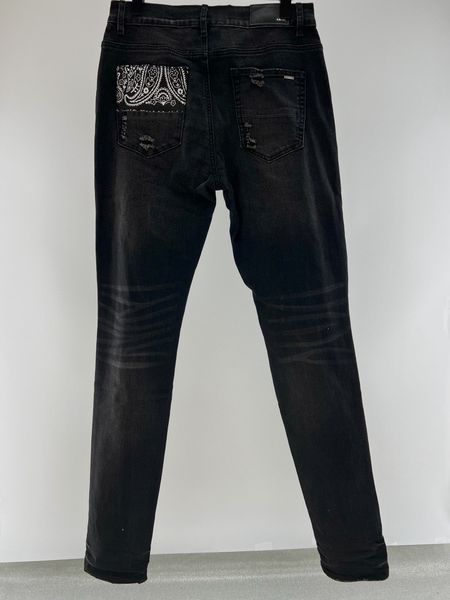 

falection mens 22fw mens jeans army brown bandanna distressed motorcycle biker jean skinny slim ripped hole stripe or285m, Blue