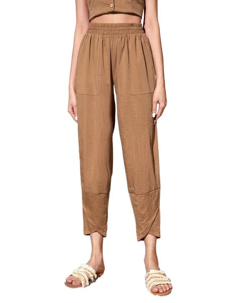 

tulip hem elastic waist pants i89l#, Black;white