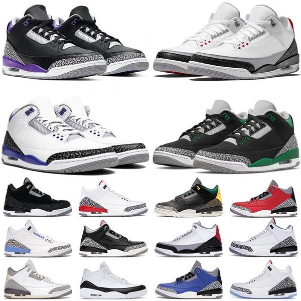 

men basketball shoes 3s jumpman 3 pine green racer blue cool grey georgetown court purple laser orange university red mens trainers outdoor, Black