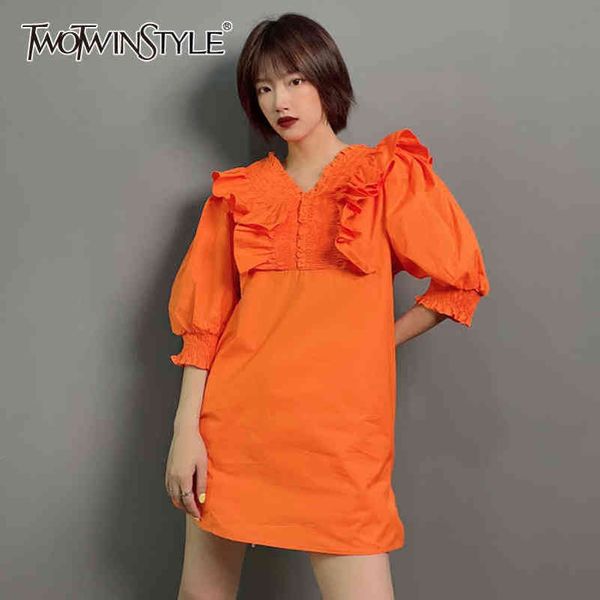 

loose patchwork ruffle dress for women slash neck long sleeve mini casual dresses female fashion clothing 210423, Black;gray