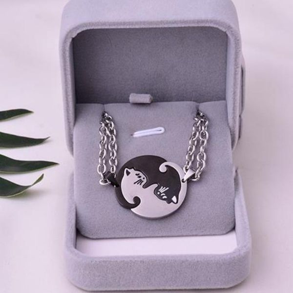 

pendant necklaces 2pcs two cat couples necklace black white animal choker women valentine's day thanksgiving gift jewelry, Silver